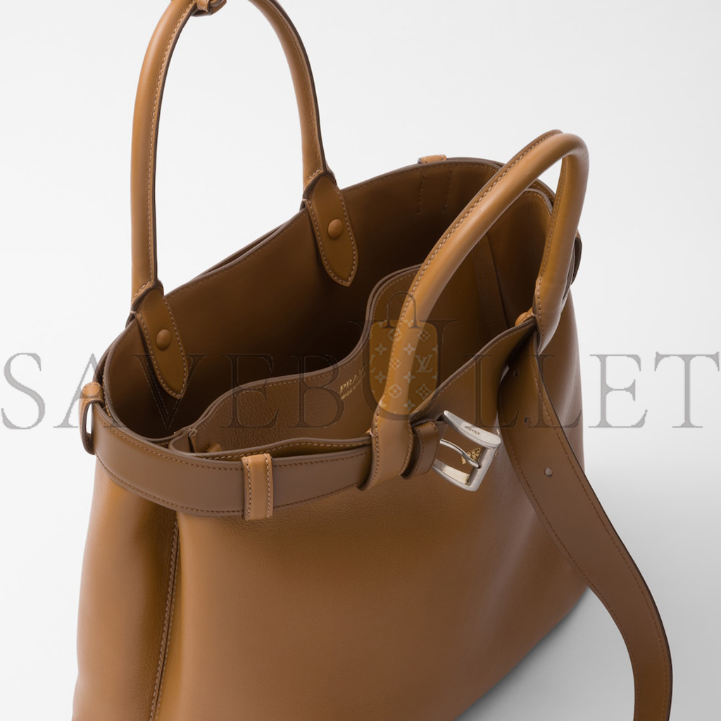 Pra*a buckle large leather handbag with belt 1ba416 (37*27*14cm)