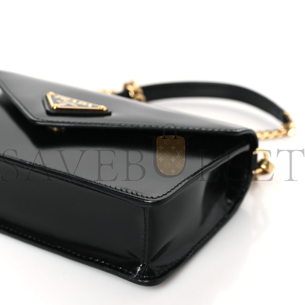 Pra*a brushed calfskin envelope chain crossbody flap black (19*13*5cm)