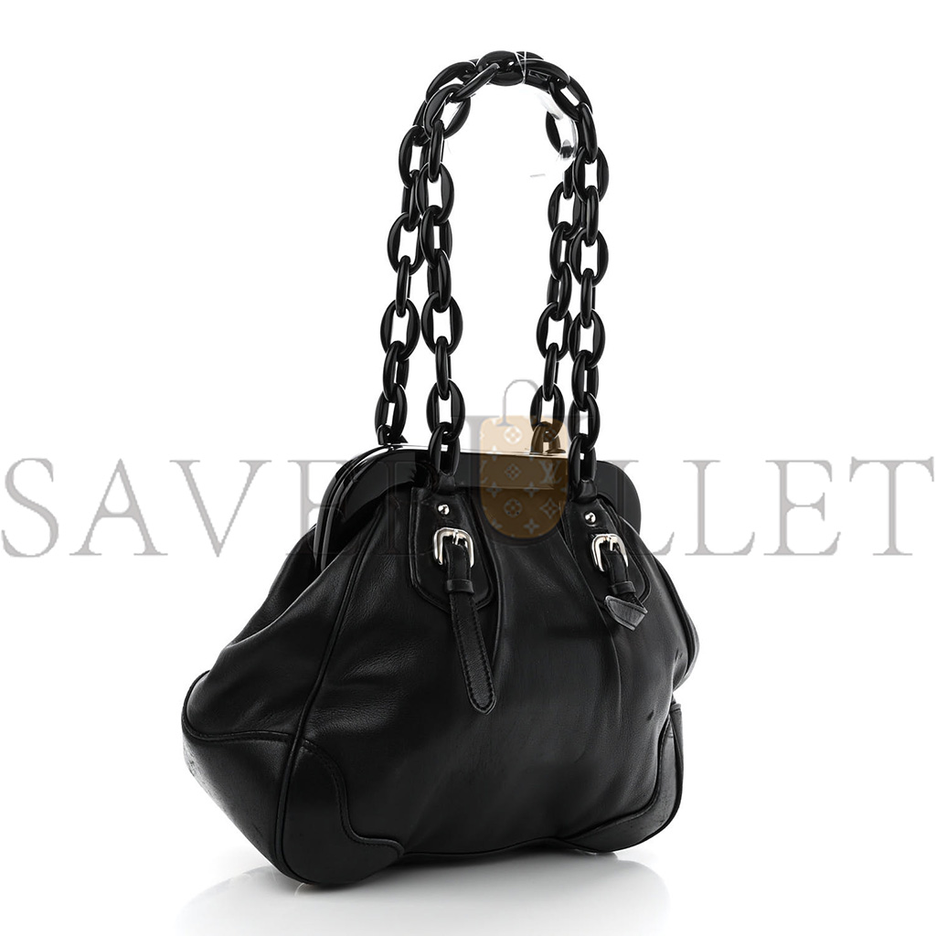 Pra*a calfskin swing chain frame bag black (25*23*10cm)
