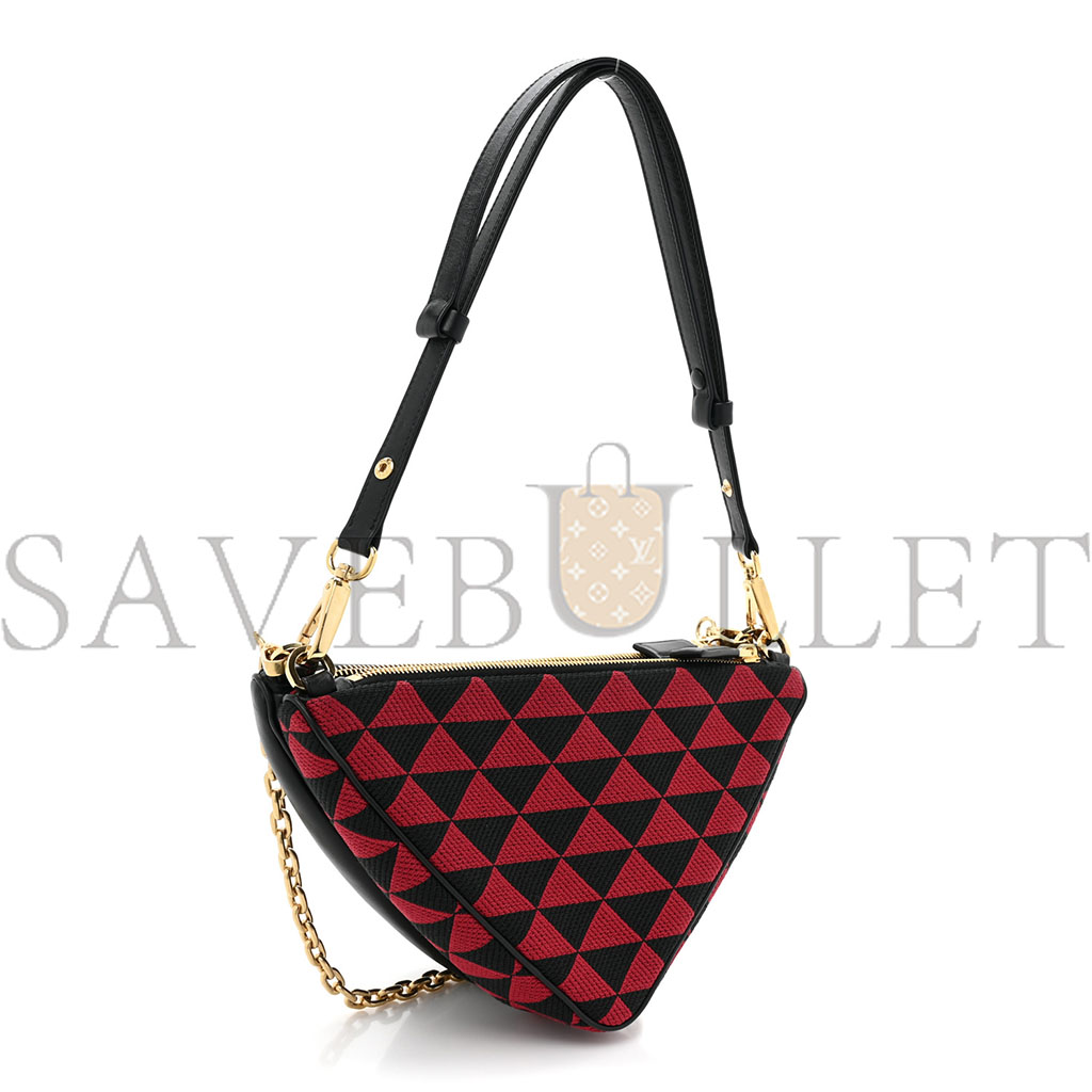 Pra*a jacquard triangolo symbole embroidered mini triangle shoulder bag black ciliegia (28*15*6cm)