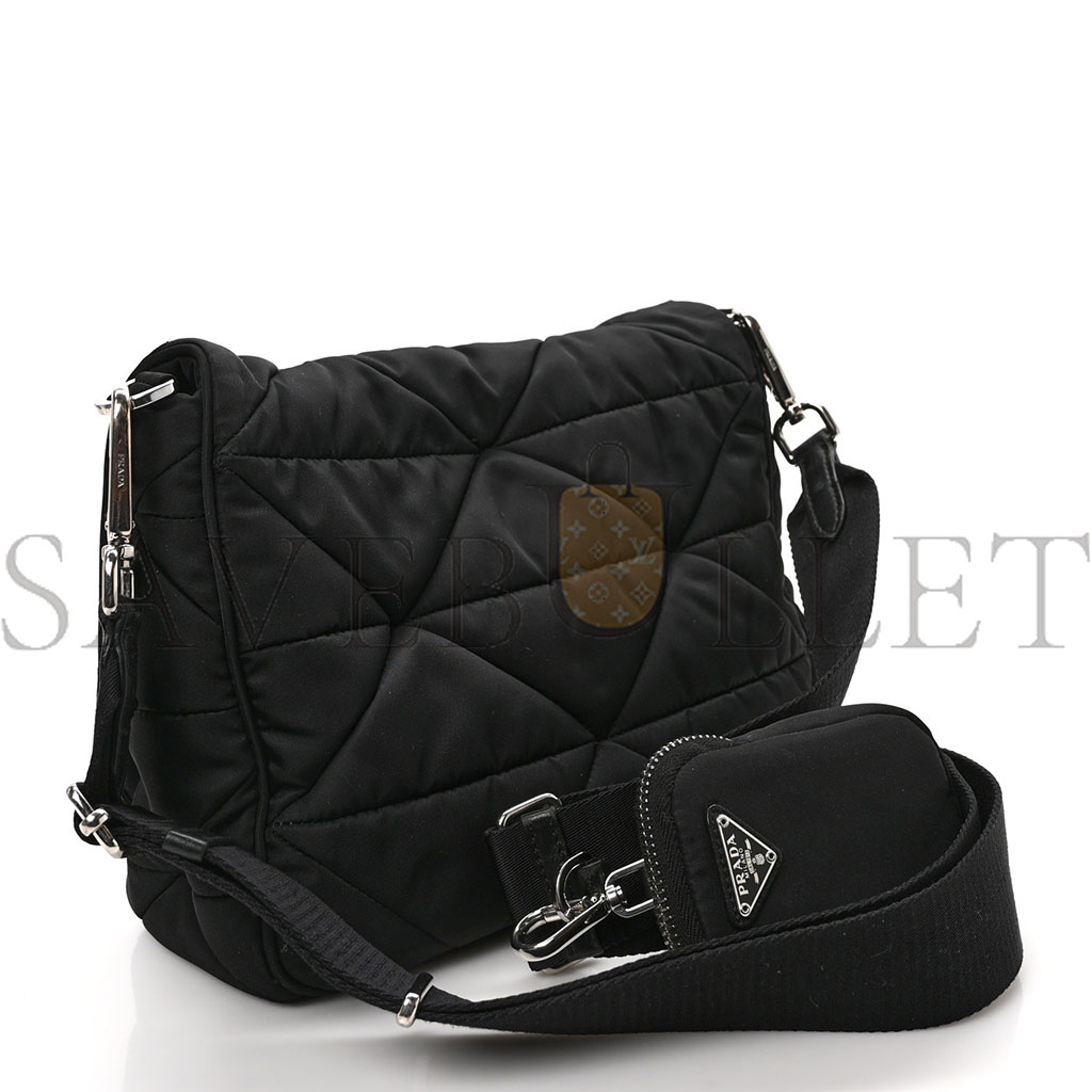 Pra*a nylon tessuto quilted padded shoulder bag black (25*18*9m)