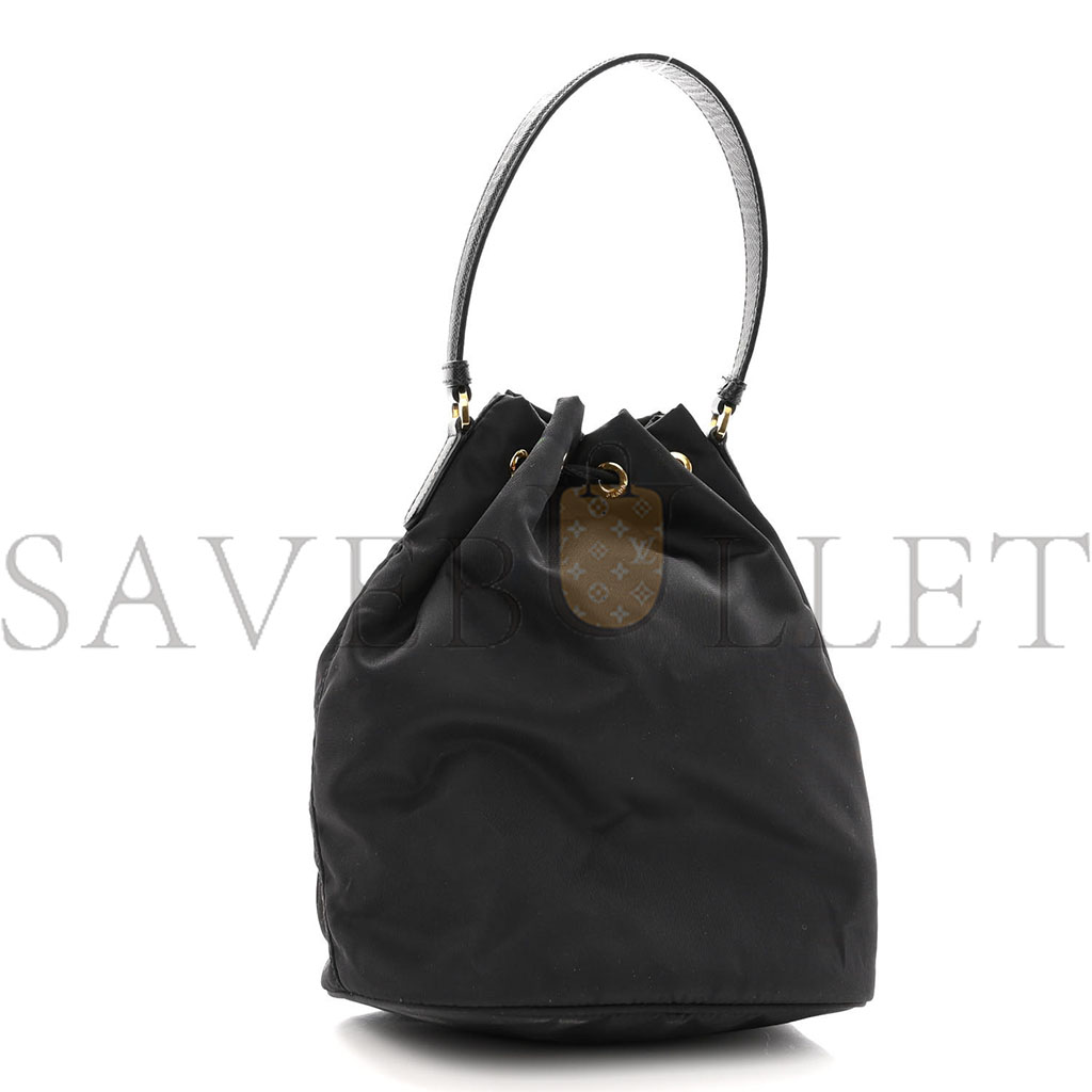 Pra*a re-nylon duet drawstring shoulder bag black (23*18*11cm)