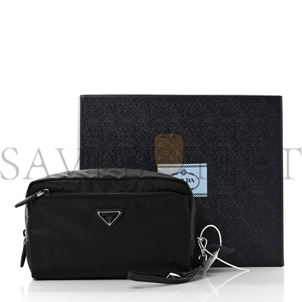 Pra*a re-nylon saffiano pouch wristlet black (25*13*11cm)