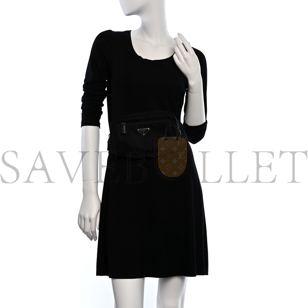 Pra*a re-nylon saffiano belt bag black (21*13*5cm)