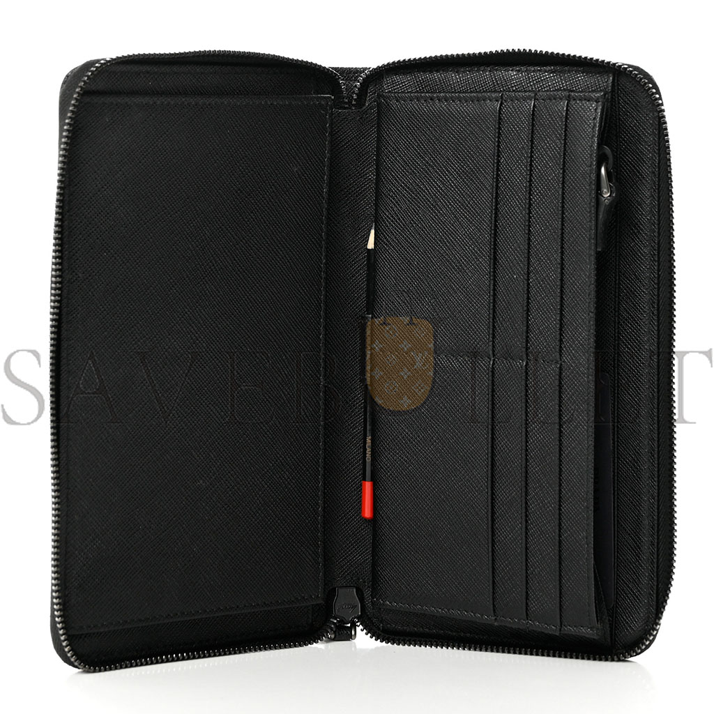 Pra*a saffiano metal large zip around travel wallet black (21*11*3cm)