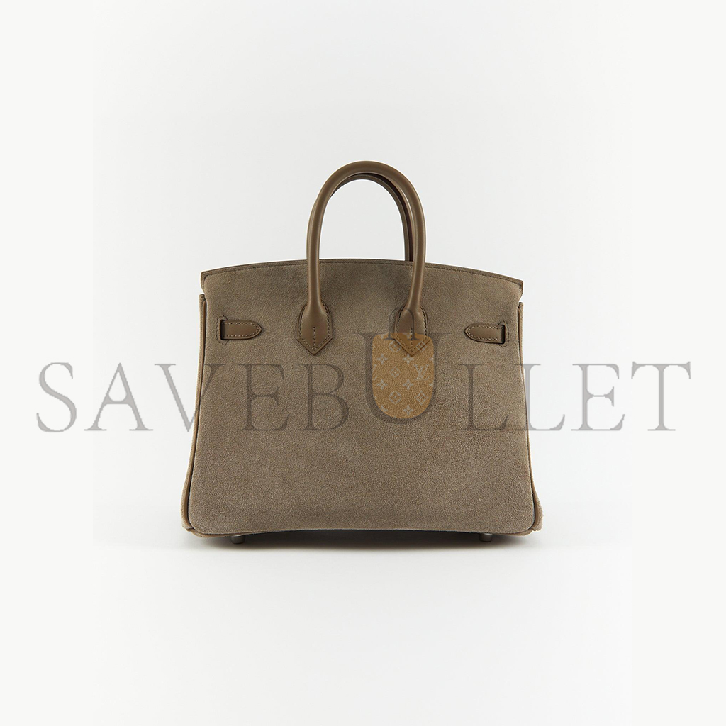 H**mes birkin 25 grizzly suede gris caillou swift palladium top handle tote bag (25*19*12cm)