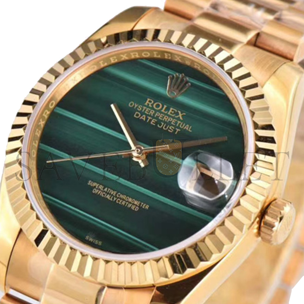 R*l*x datejust yellow gold malachite dial watch 69178