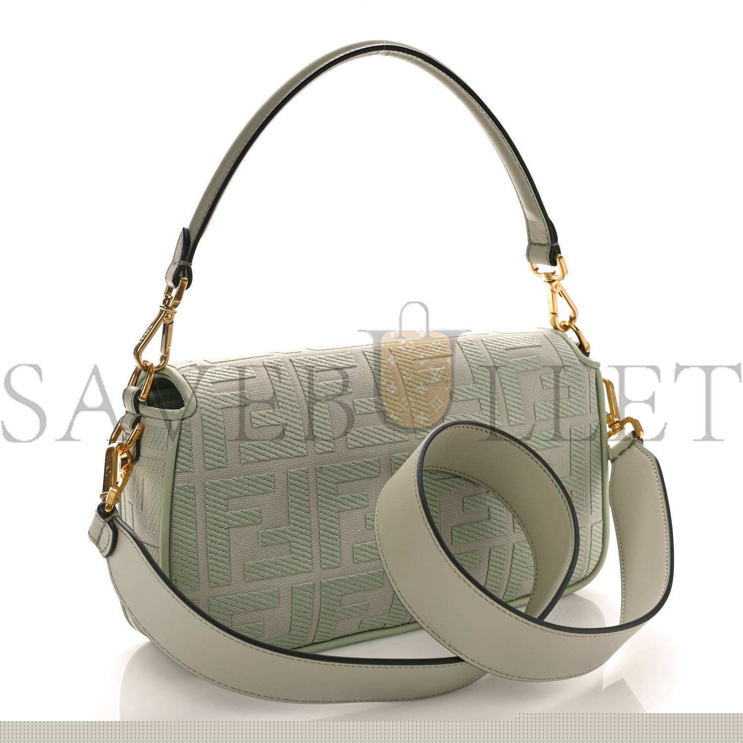 F**di canvas vitello king ff embroidered baguette green tea (29*18*8cm)