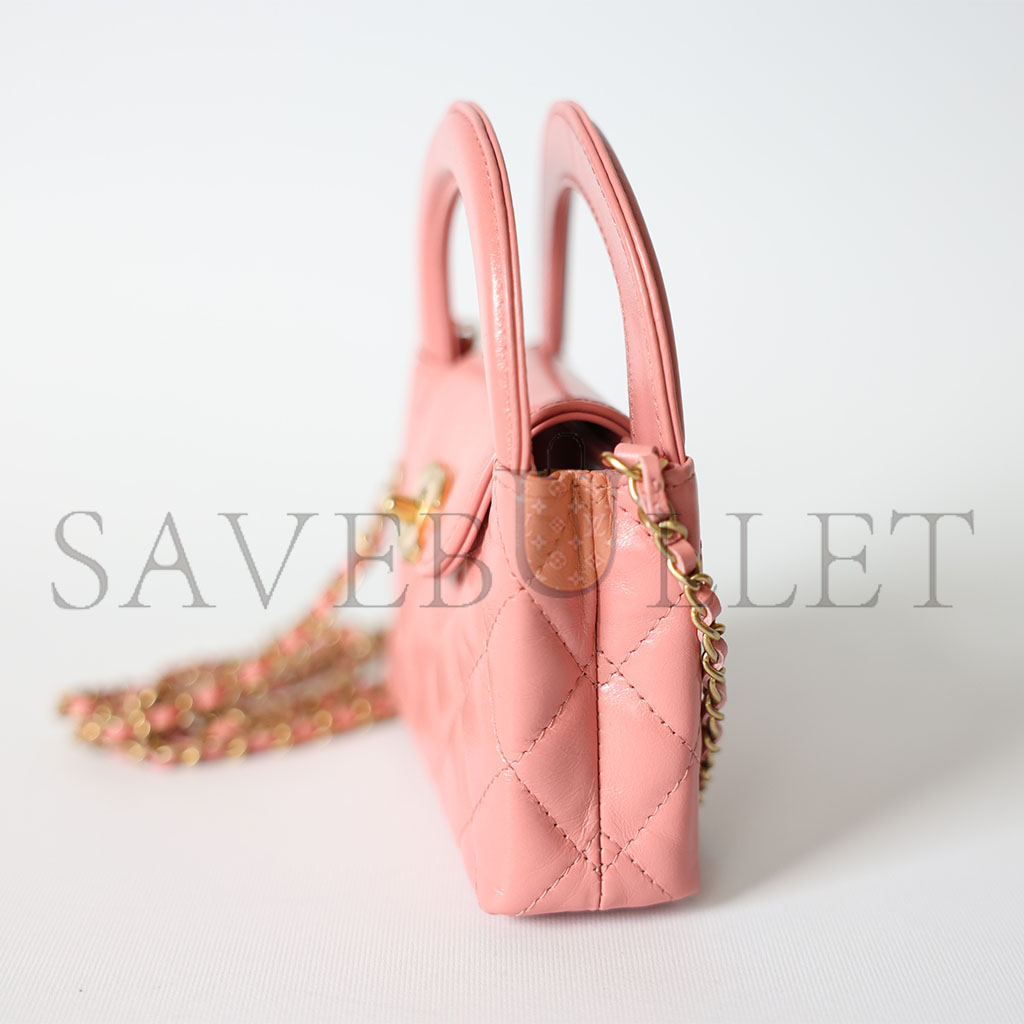 Ch*el master kelly mini, pink calfskin with gold hardware (12.5*8.3*4cm)