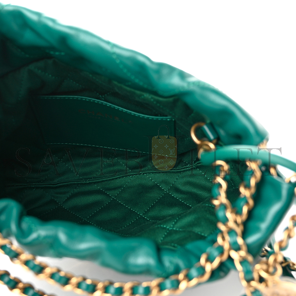 Ch*el master shiny calfskin quilted mini 22 bag green (20*19*6cm)