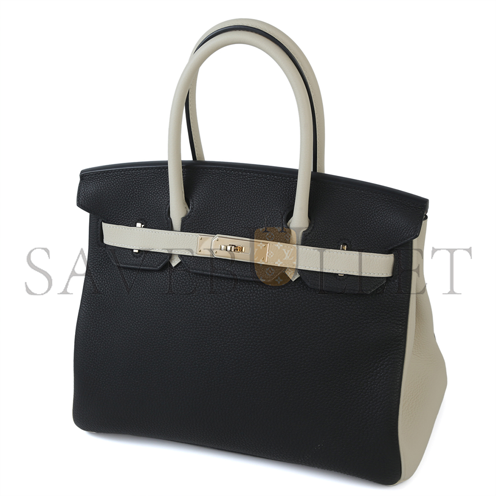 H**mes master birkin 25 black and white clemence bag 4212717702 (25*20*13cm)
