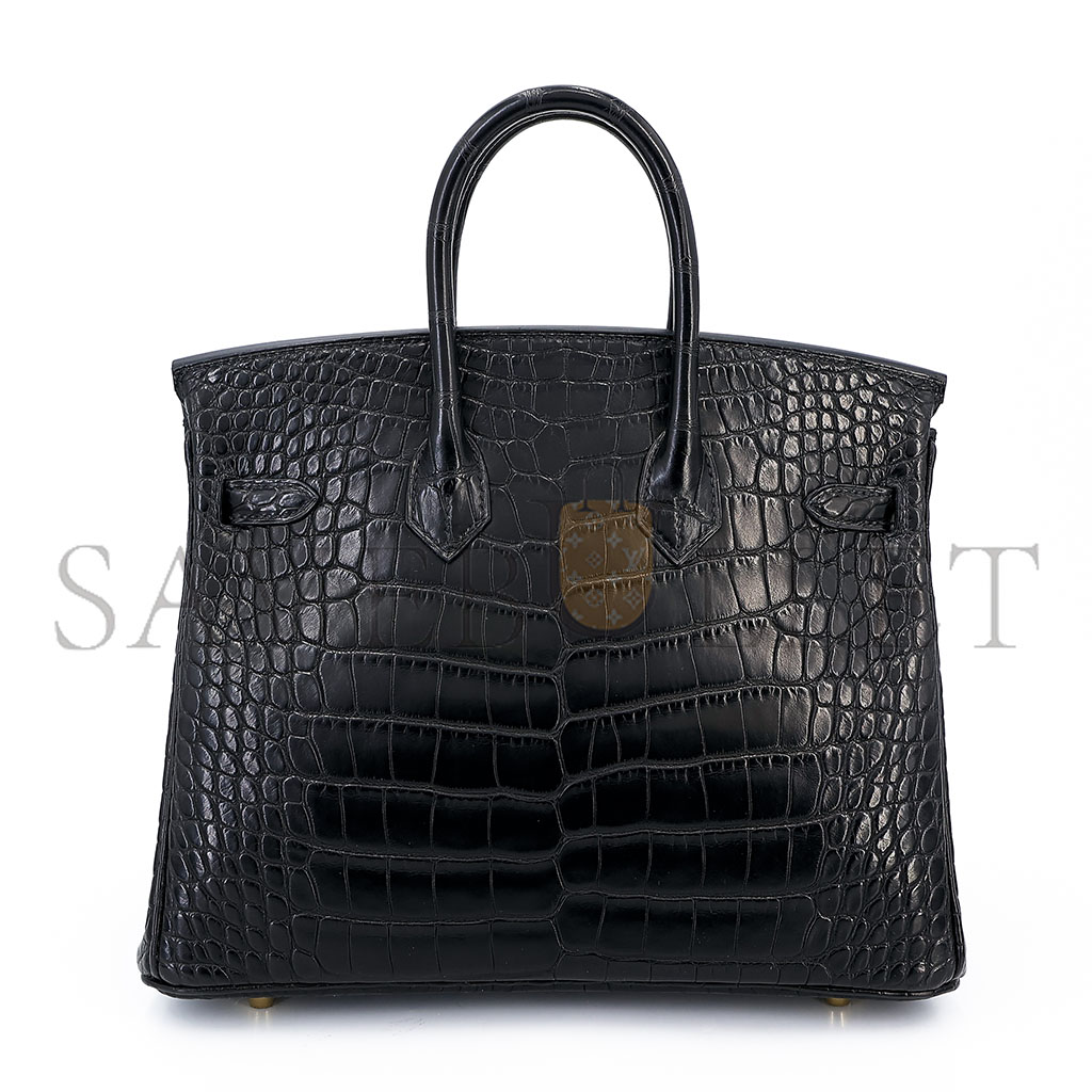H**mes master birkin 25 89 black alligator matte gold buckle bag 8222496586 (25*20*13cm)