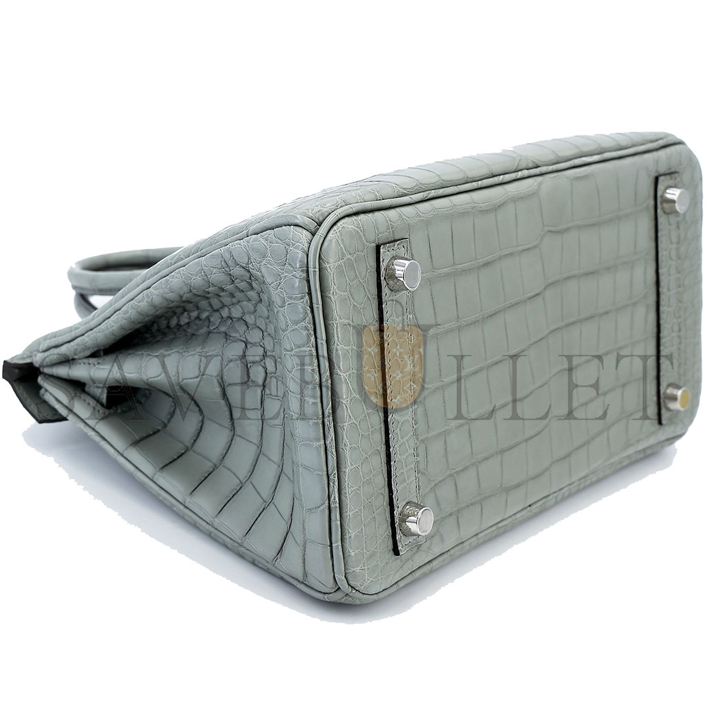 H**mes mster birkin 25 pearl grey crocodile matt silver buckle bag 6778344120 (25*20*13cm)
