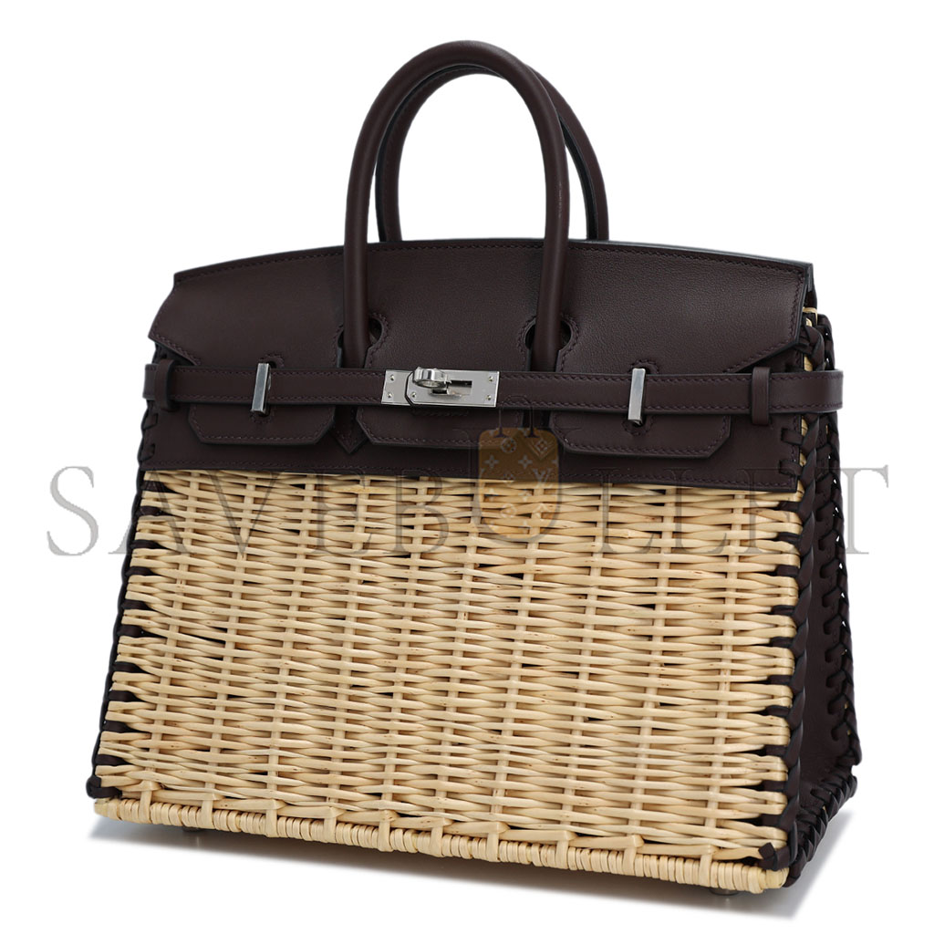 H**mes master birkin picnic 25 leather wicker silver buckle bag 4180752856 (25*20*13cm)