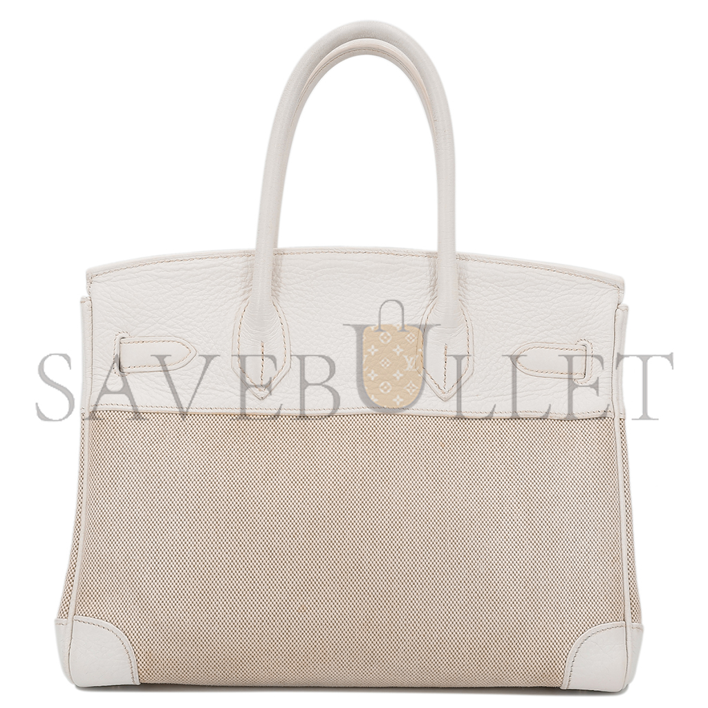 H**mes master birkin 35 cowhide white canvas silver buckle bag 10080269 (35*24*18cm)