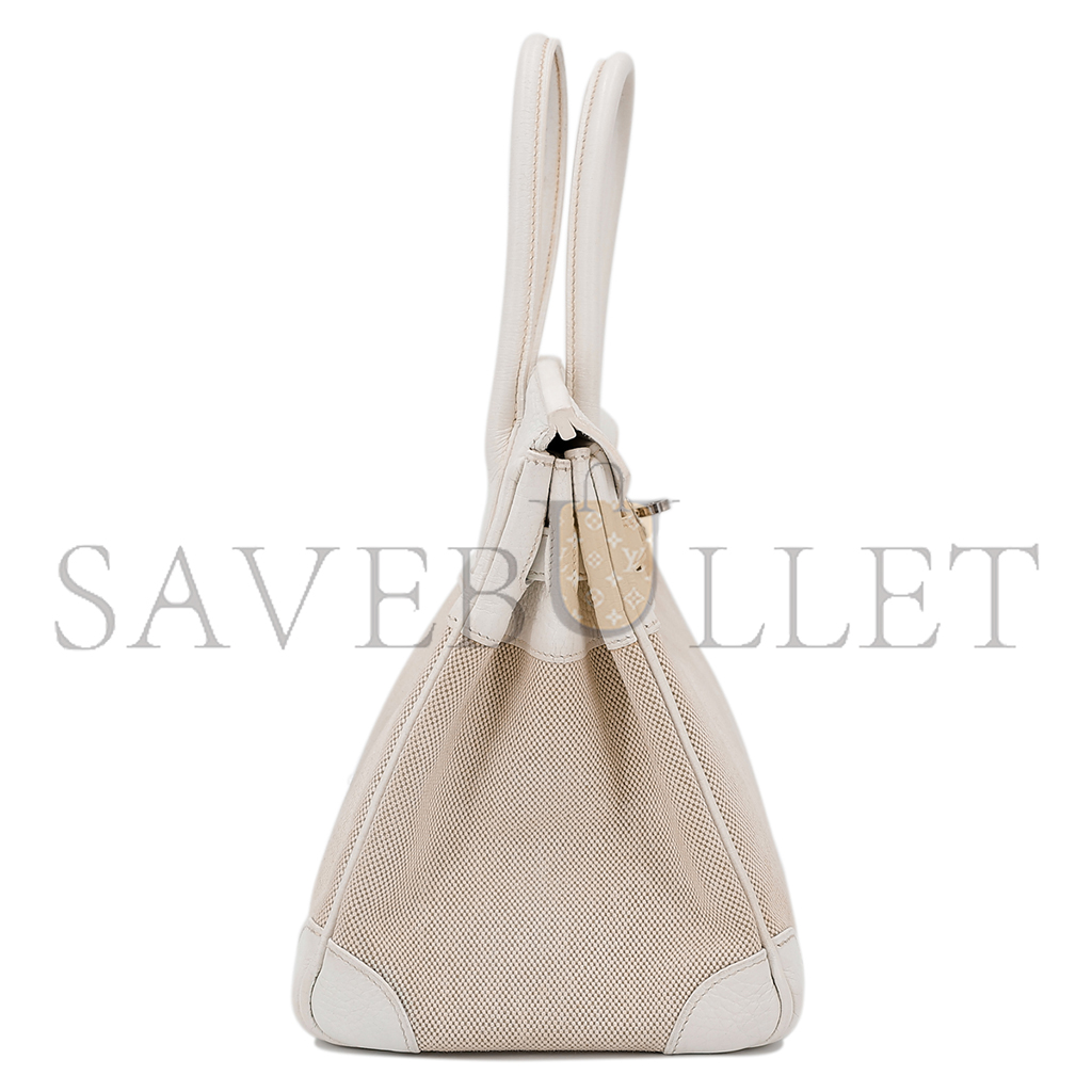 H**mes master birkin 35 cowhide white canvas silver buckle bag 10080269 (35*24*18cm)