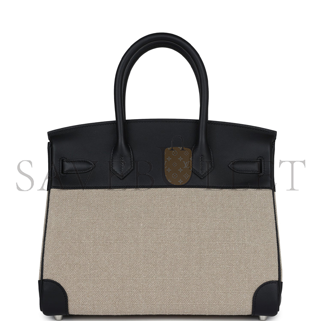 H**mes birkin 35 bivouac ficelle canvas and black bag 8023220073 (35*24*18cm)
