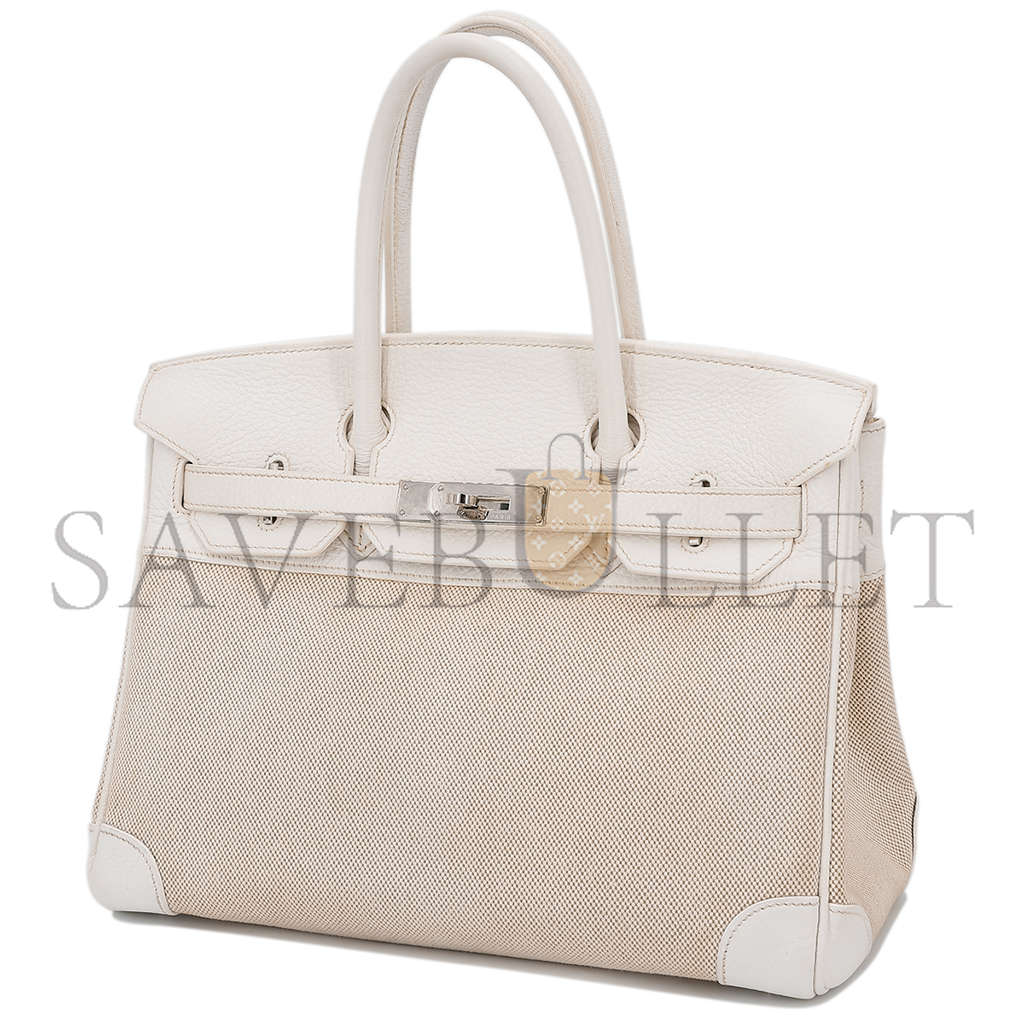 H**mes birkin 35 cowhide white canvas silver buckle bag 10080269 (35*24*18cm)