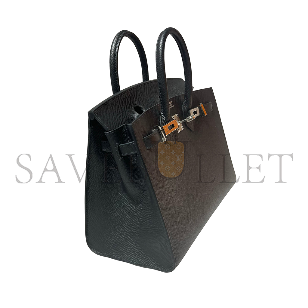 H**mes birkin 30 outer seam epsom leather ck89 noir black silver buckle 101329 (30*22*15cm)