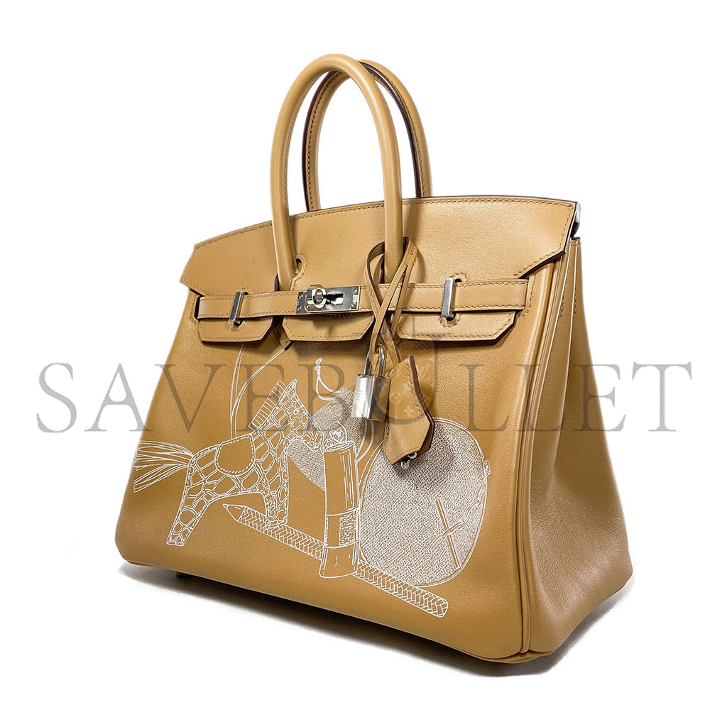 H**mes master birkin 25 swift leather silver buckle biscuit color bag 2980-152 (25*20*13cm)
