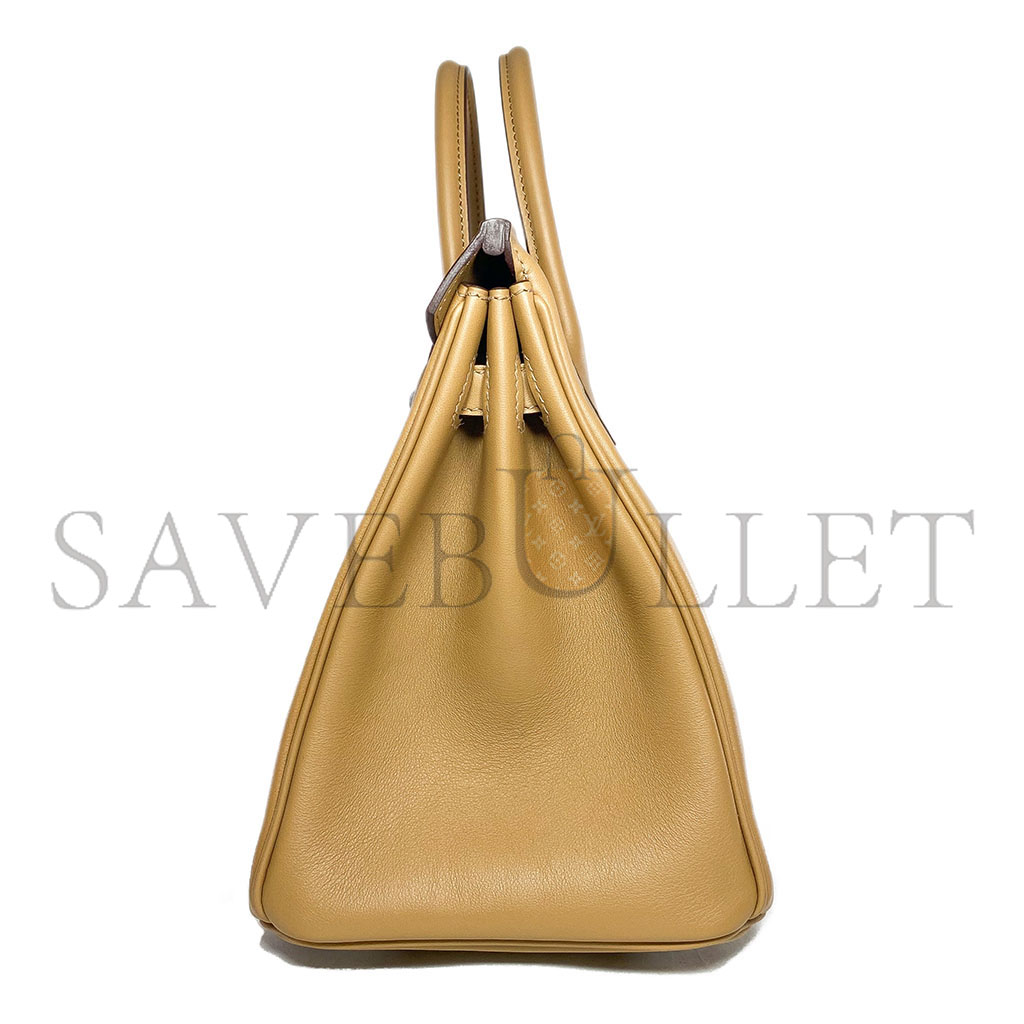 H**mes master birkin 25 swift leather silver buckle biscuit color bag 2980-152 (25*20*13cm)