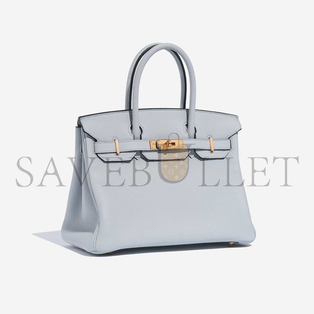 H**mes master birkin 30 togo leather platinum bag glacier blue gold buckle 2325 (30*20*13cm)