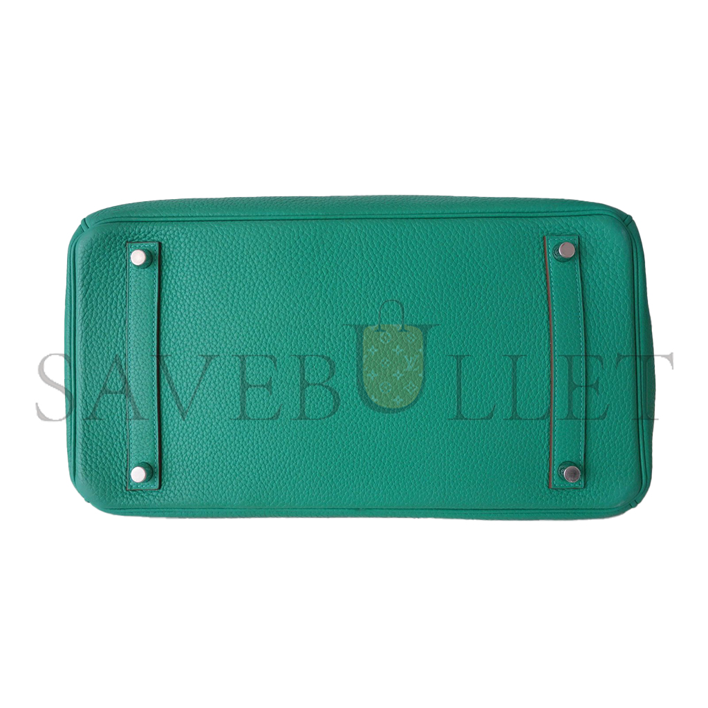 H**mes birkin 30 togo leather peacock blue silver buckle bag 2412271264 (30*20*13cm)