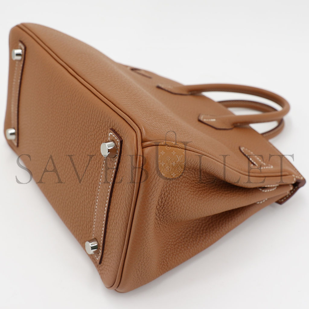 HERMÈS MASTER BIRKIN 25 TOGO LEATHER GOLD BROWN SILVER BUCKLE BAG H028369CK37 (25*20*13cm)