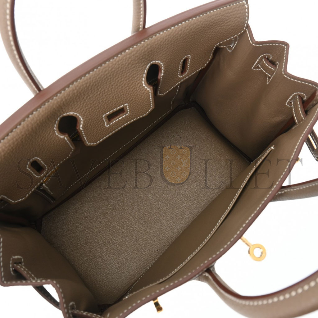 H**mes master birkin 25 togo leather elephant grey gold buckle bag h028369cc18 (25*20*13cm)