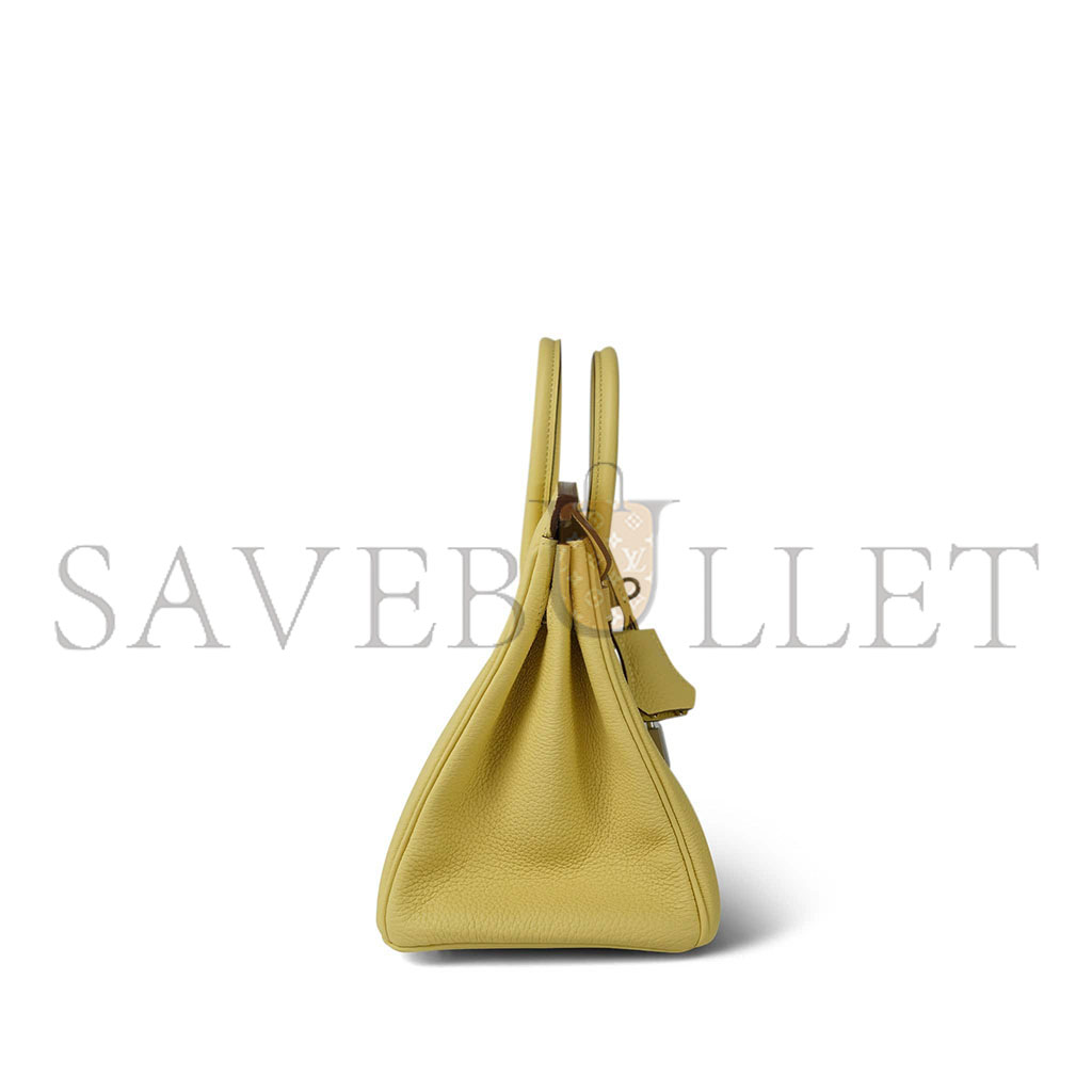 H**mes birkin 25 togo leather lemon yellow silver buckle bag h028369ck1z (25*20*13cm)