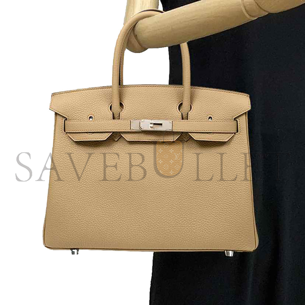 H**mes master birkin 30 togo leather milk tea color silver buckle bag bk308qtgss (30*23*15cm)