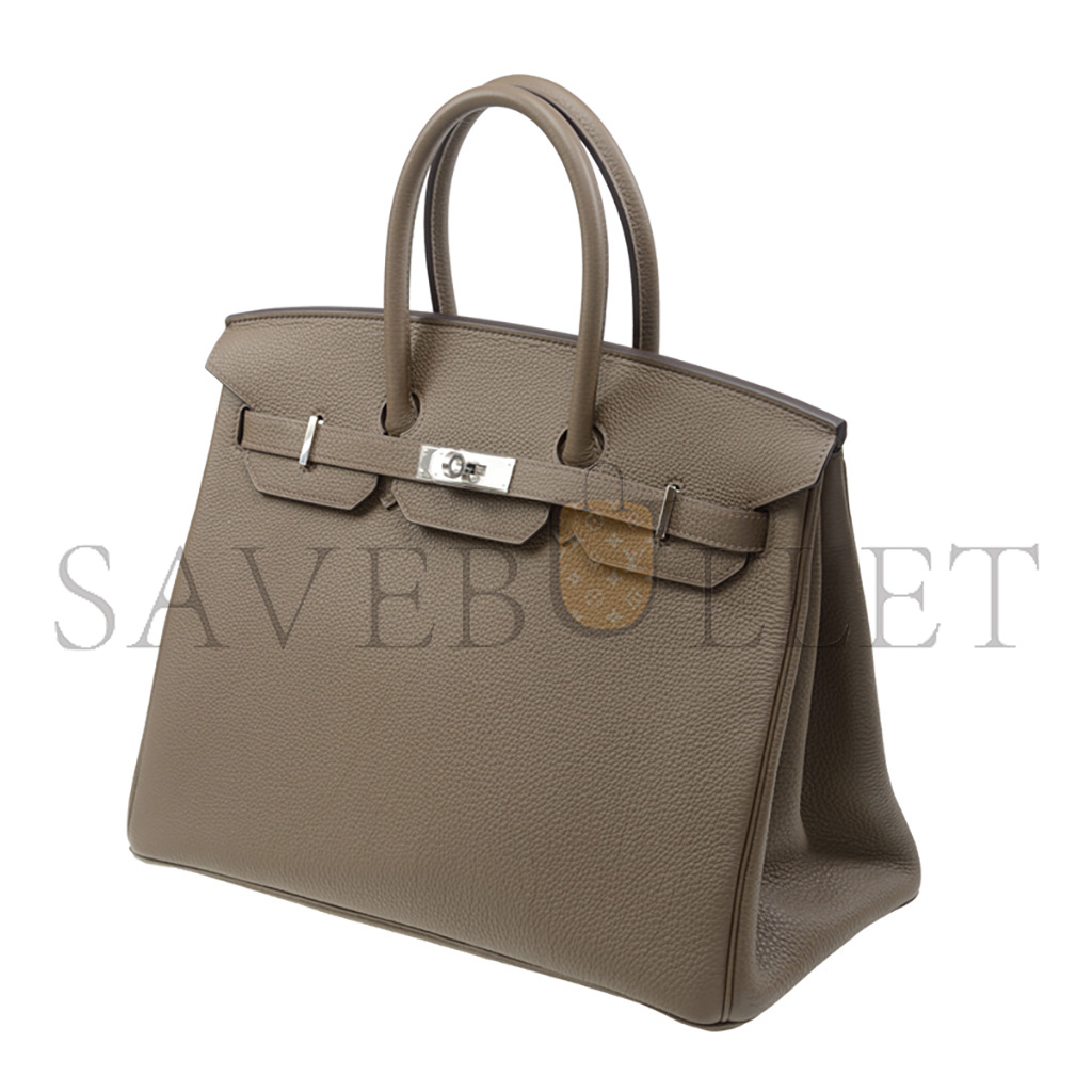 H**mes birkin 35 togo leather trench coat grey and silver buttons bag bk3516tgss (35*28*18cm)