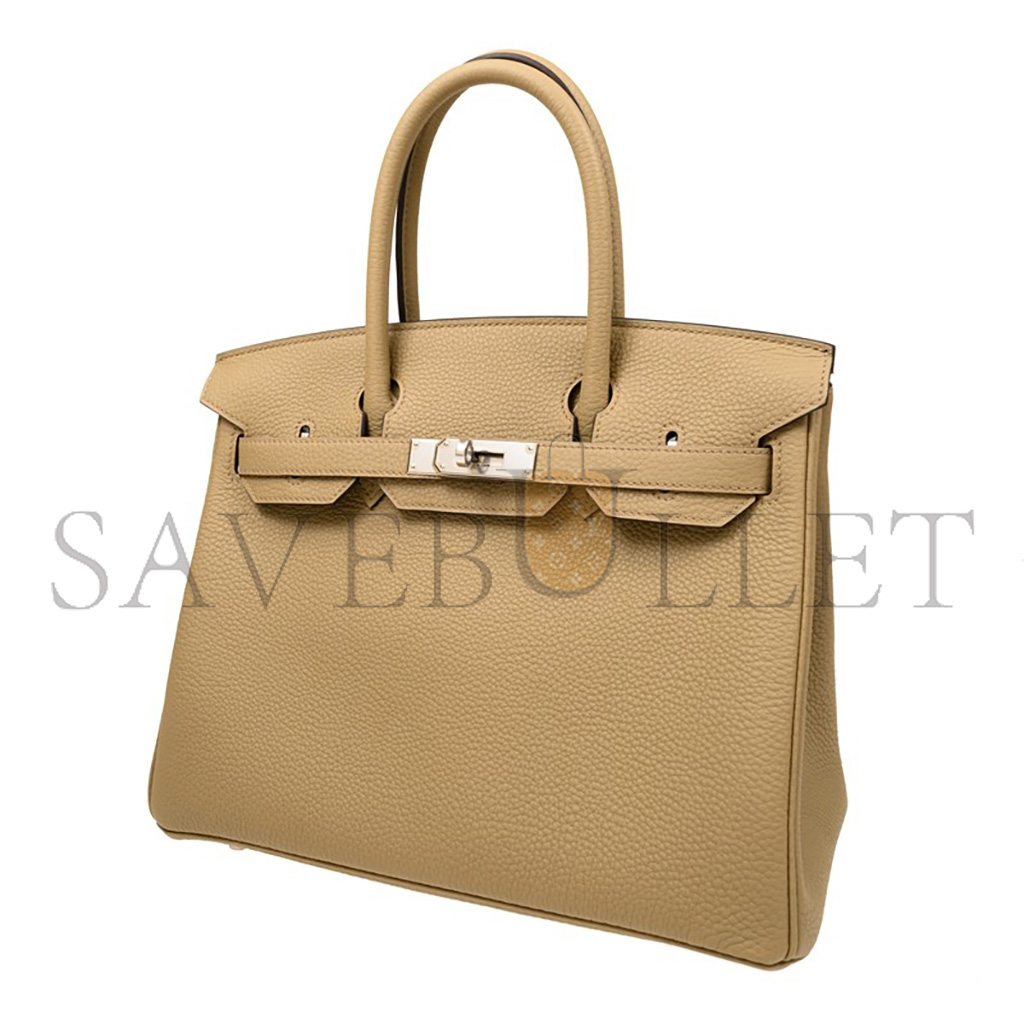H**mes birkin 30 togo leather milk tea color silver buckle bag bk308qtgss (30*23*15cm)