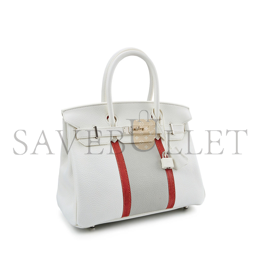 H**mes master birkin 30 togo leather white and pearl grey lizard leather handbag 6566521503 (30*23*15cm)