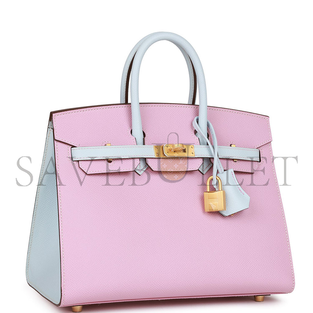 H**mes master birkin 25 epsom leather 3q pink haze blue gold buckle 4328054179 (25*20*13cm)