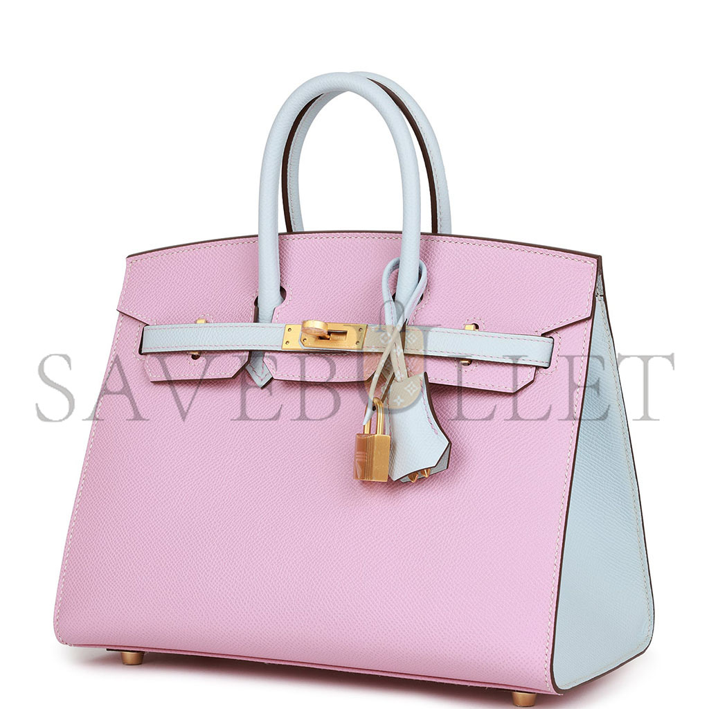 H**mes master birkin 25 epsom leather 3q pink haze blue gold buckle 4328054179 (25*20*13cm)