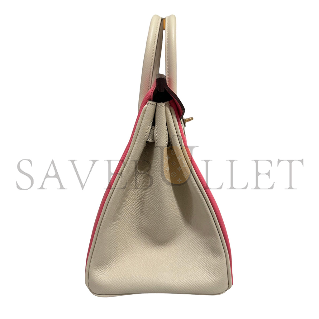 H**mes birkin 25 epson leather lipstick powder milkshake white gold buckle handmade bag 19193202 (25*20*13cm)