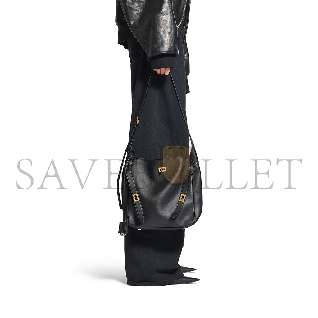 Ba*len*cia*ga bel air small hobo bag in black smooth calfskin, aged-gold hardware 8110182abav1000 (26.9*25.9*9.9cm)