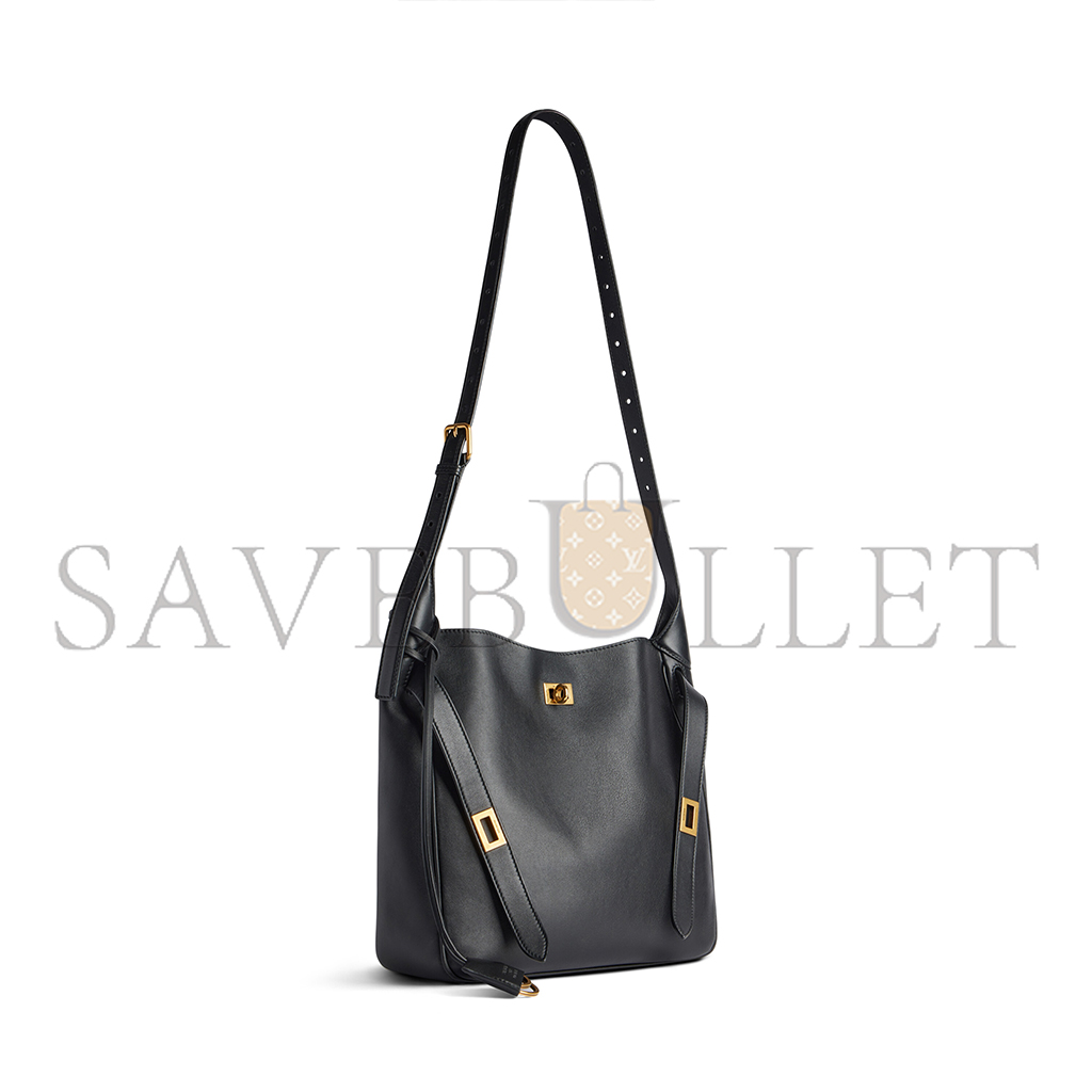 Ba*len*cia*ga bel air small hobo bag in black smooth calfskin, aged-gold hardware 8110182abav1000 (26.9*25.9*9.9cm)
