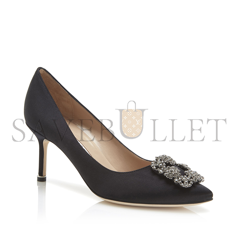 MANOLO BLAHNIK HANGISI 70 BLACK SATIN JEWEL BUCKLE PUMPS 9XX-0662-0042