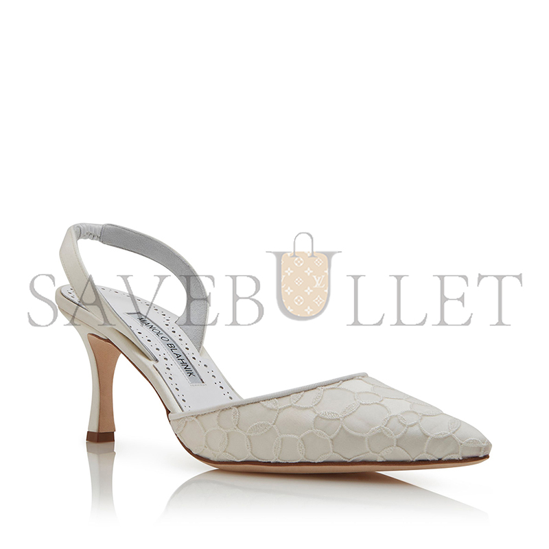 MANOLO BLAHNIK CAROLYNE 70 CREAM SATIN SLINGBACK PUMPS 324-2844-0011