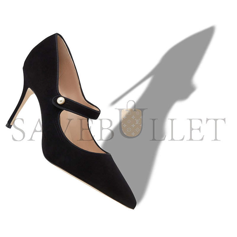 MANOLO BLAHNIK CAMPARIPEARL BLACK SUEDE MARY JANE PUMPS 424-2022-0001
