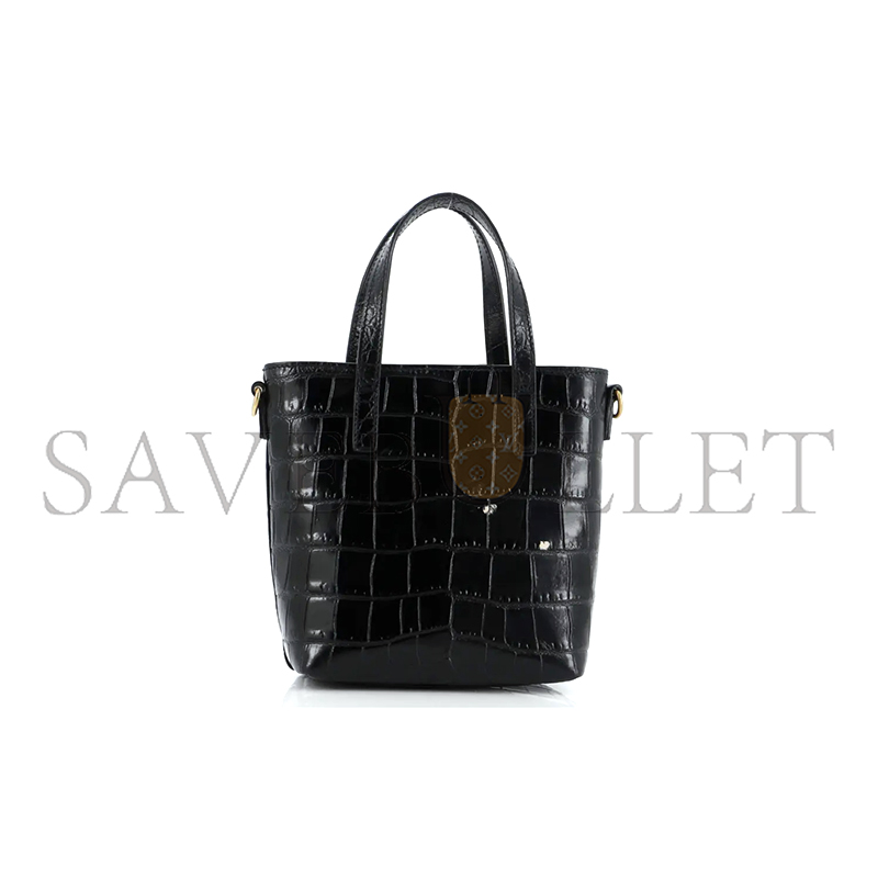 Y*L black mini toy shopping croc-effect leather tote 51307168 (18*17*8cm)