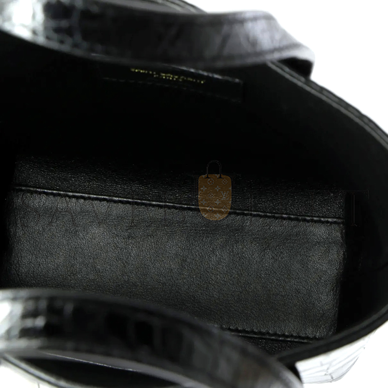 Y*L black mini toy shopping croc-effect leather tote 51307168 (18*17*8cm)