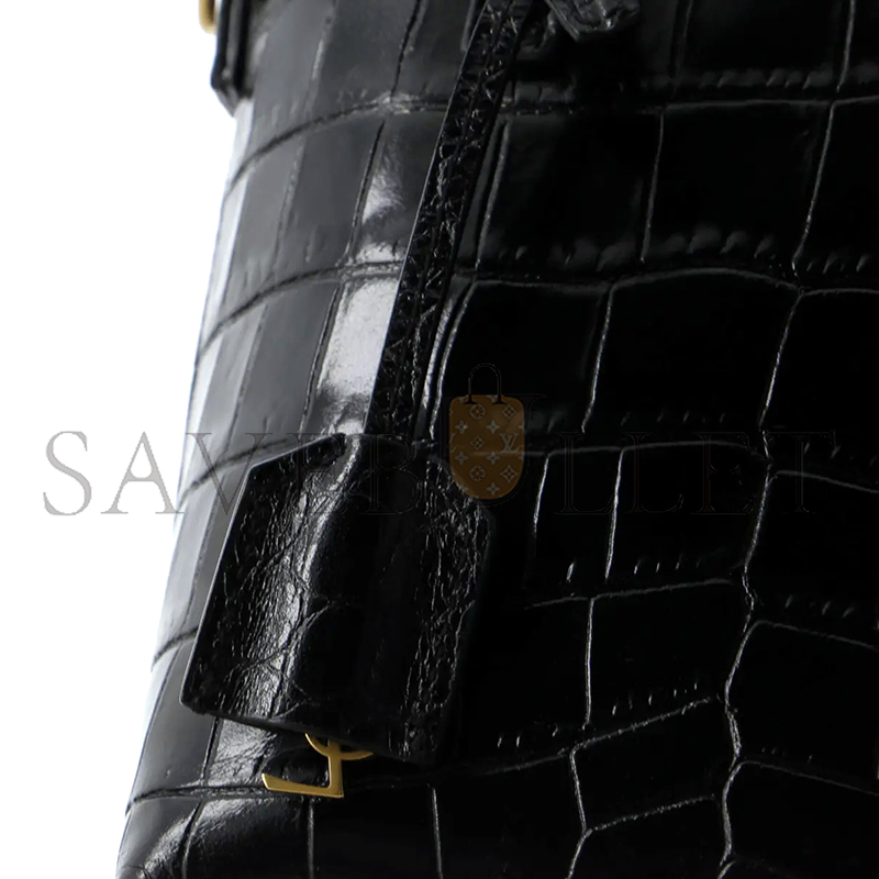 Y*L black mini toy shopping croc-effect leather tote 51307168 (18*17*8cm)