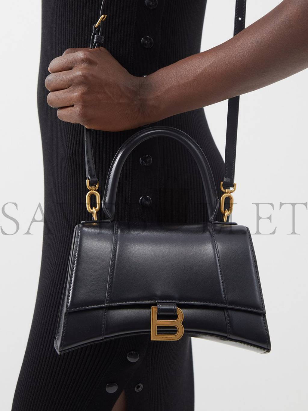 Ba*len*cia*ga black hourglass small leather bag matchesfashion us (22.6*14.9*10.1cm)