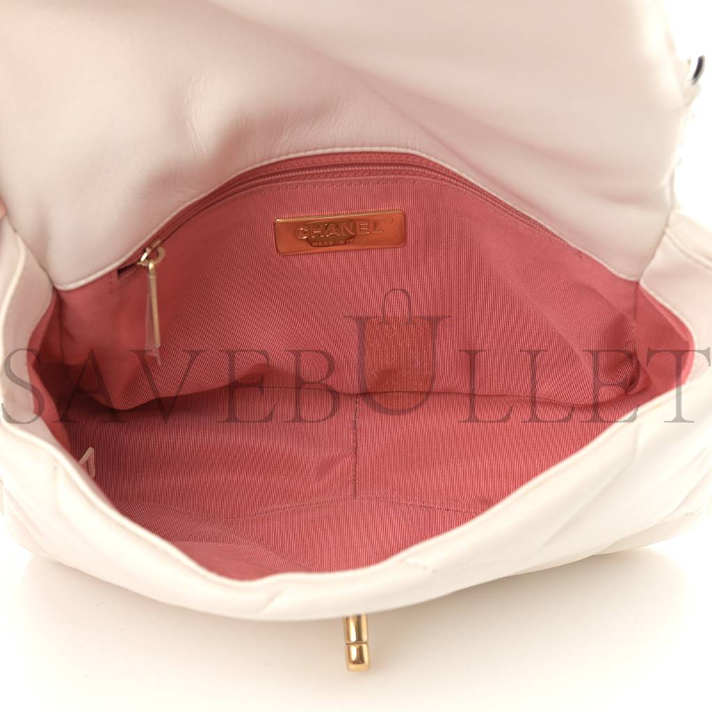 Ch*el goatskin quilted medium Ch*el 19 flap white gold hardware (27*20*8cm)