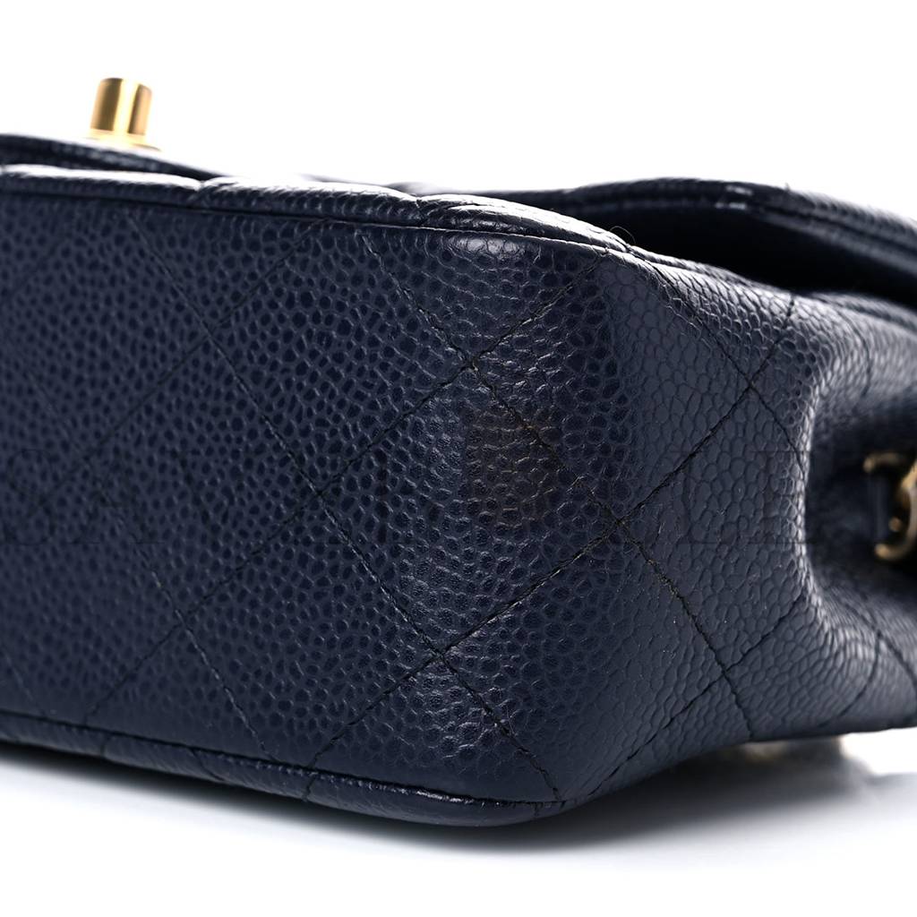 Ch*el caviar quilted mini rectangular flap navy gold hardware (20.3*12.7*6.4cm)