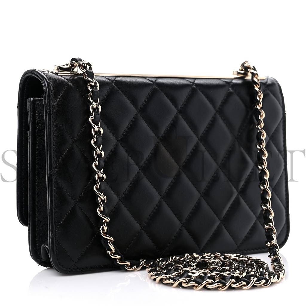 Ch*el lambskin quilted trendy cc wallet on chain woc black rose gold hardware (19*13*4cm)
