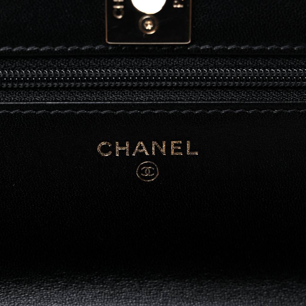 Ch*el lambskin quilted trendy cc wallet on chain woc black rose gold hardware (19*13*4cm)